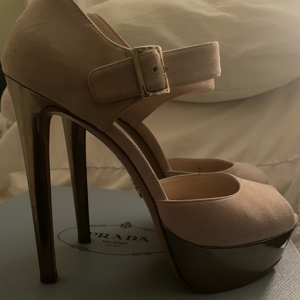 PRADA Blush Suede Platform Maryjane HH Sandal